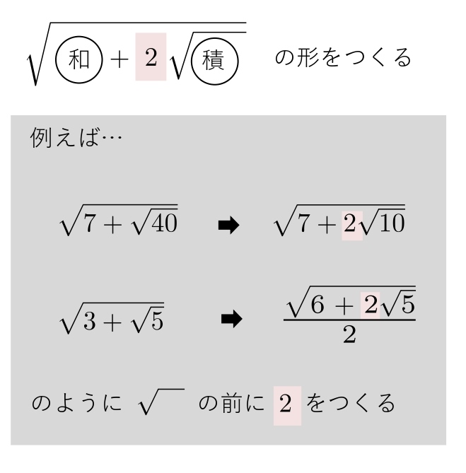 二重根号の例　解き方
