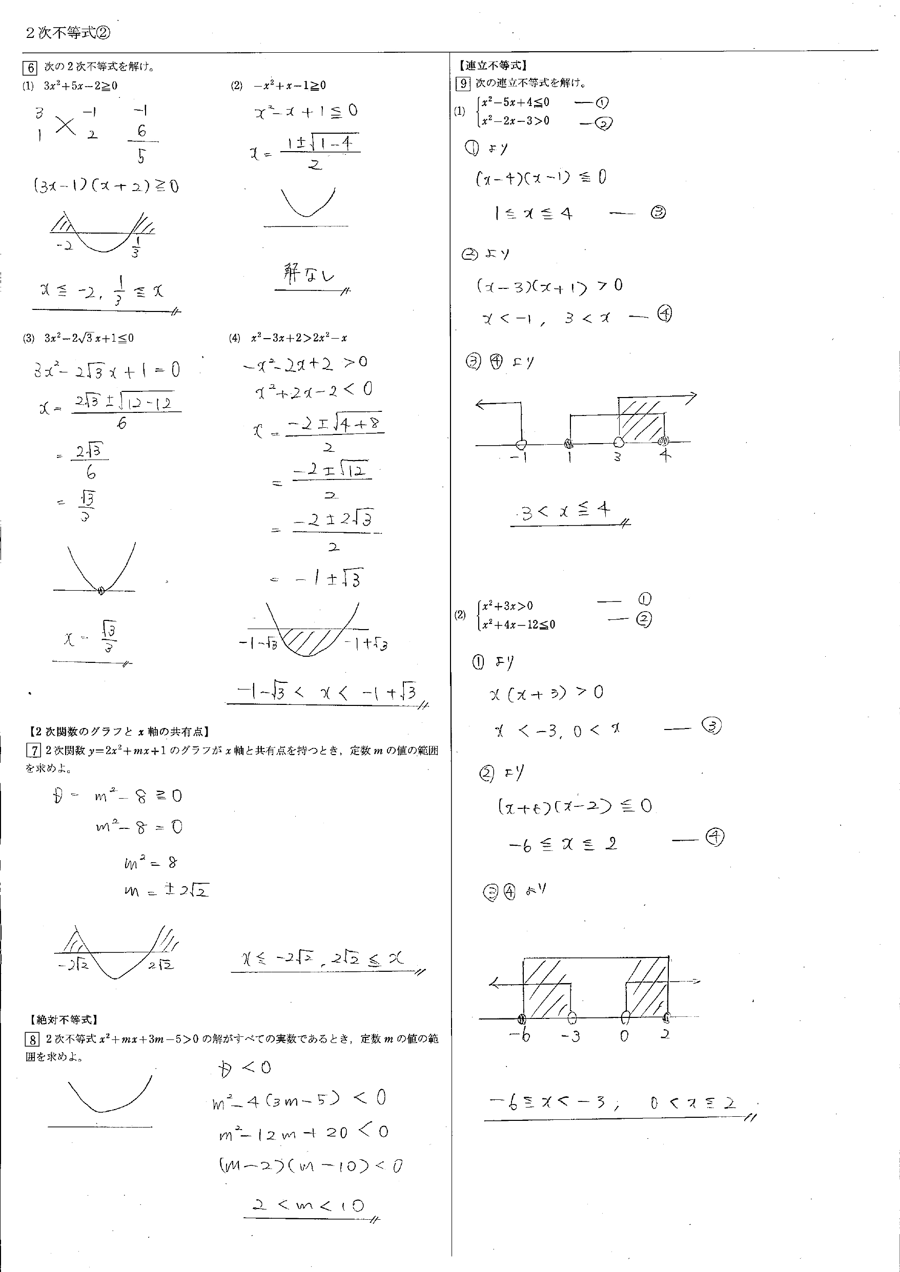 高校数学 ２次不等式 教科書 問題 解答 公式 解説 学校よりわかりやすいサイト