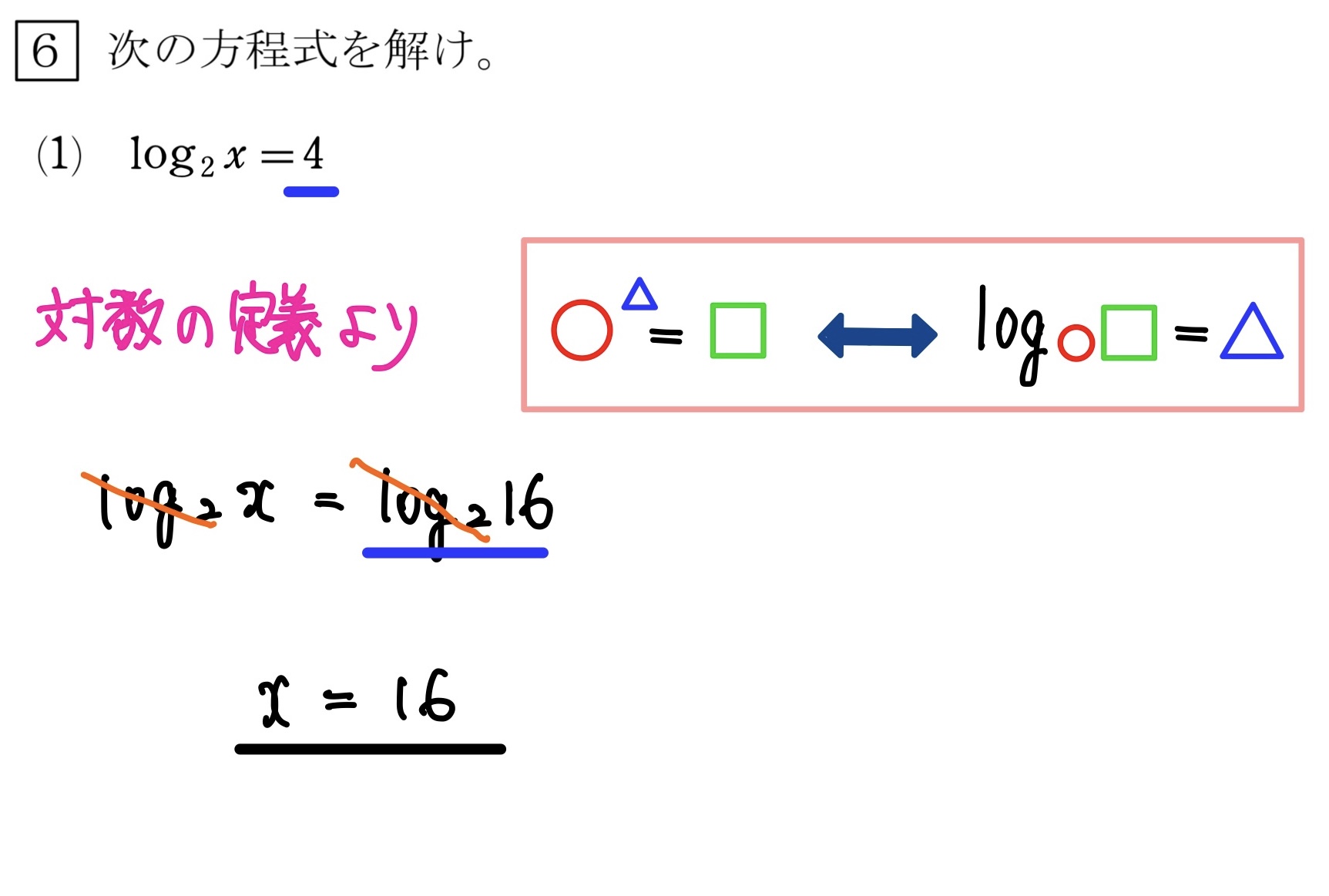 対数方程式 1/3 解答1